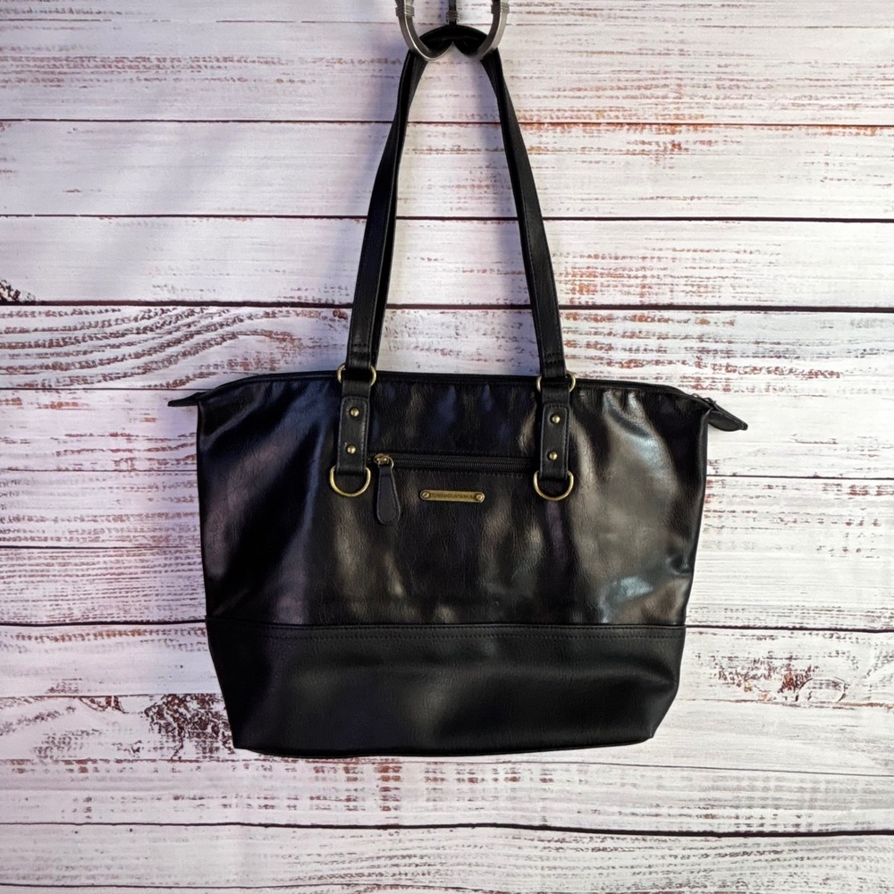 Classic Minimalist Tote Bag‎ Stone Mountain USA Large Black Faux Leather - Picture 6 of 15